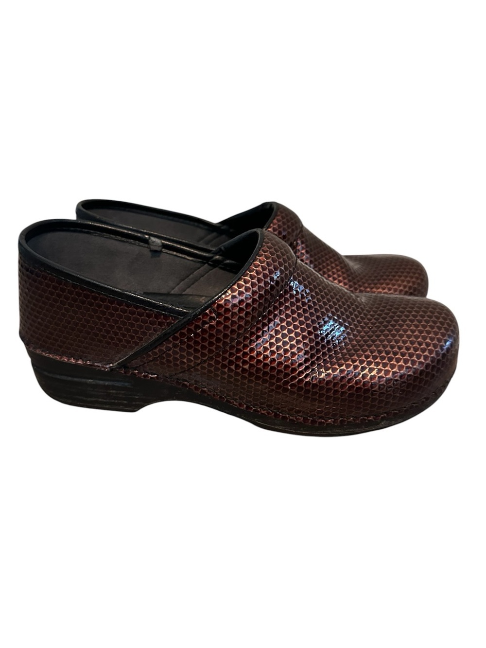 Dansko XP Clog Brown Anaconda Slip On Patent Leather Comfort Womens 41 10.5